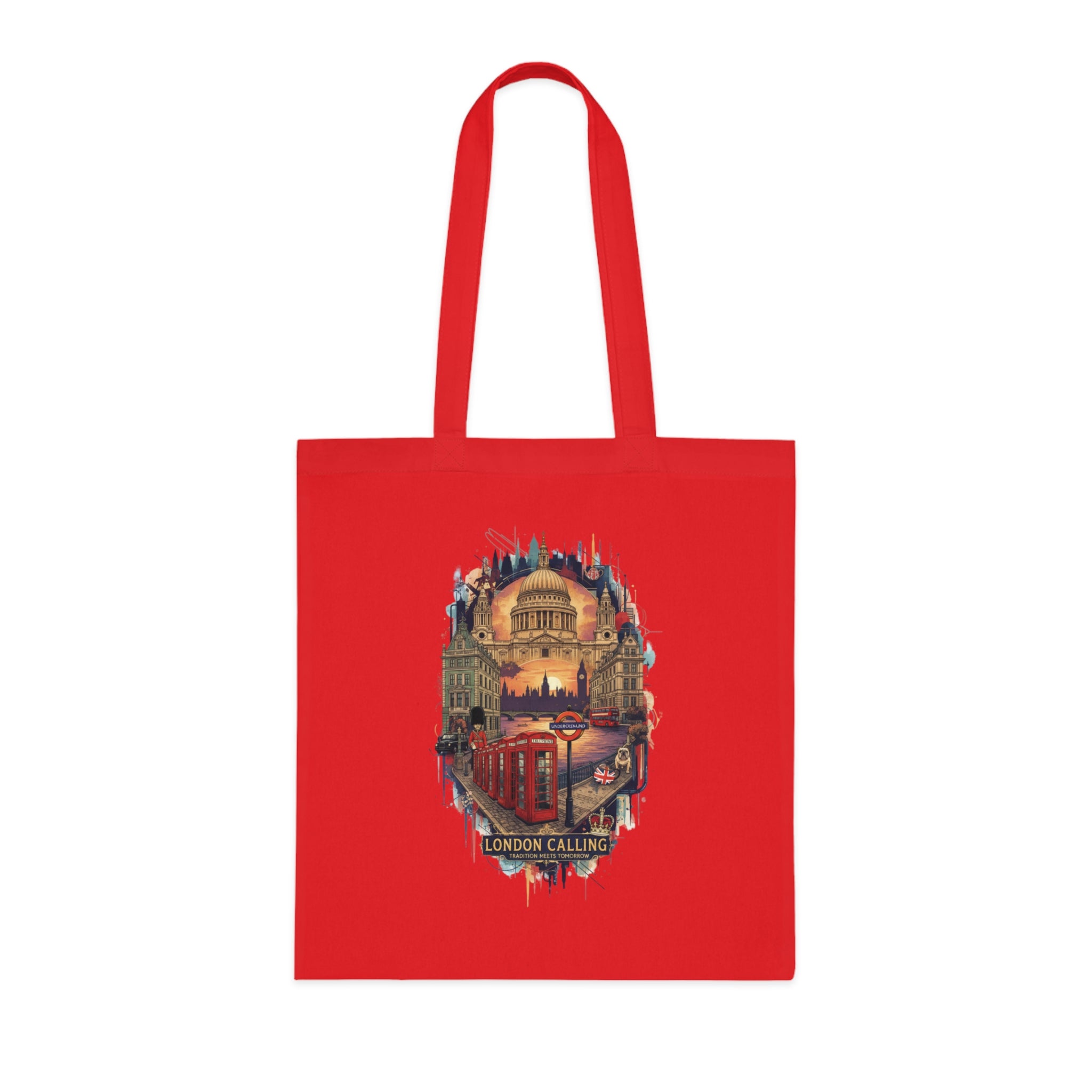 London Calling Cotton Tote Bag — Vintage London Skyline Print, Travel Souvenir Tote