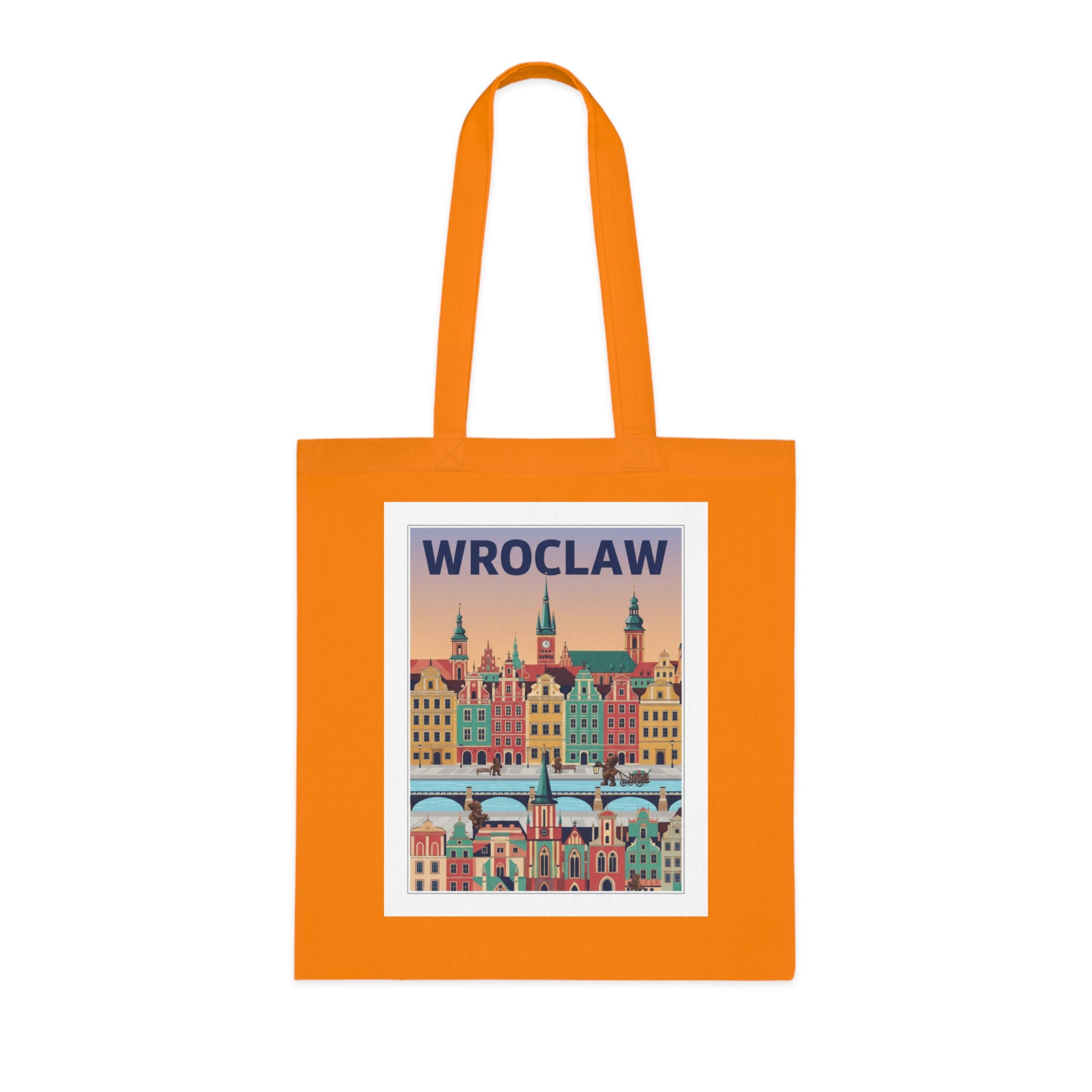 Wroclaw Cityscape Cotton Tote — Retro Polish Travel Market Bag