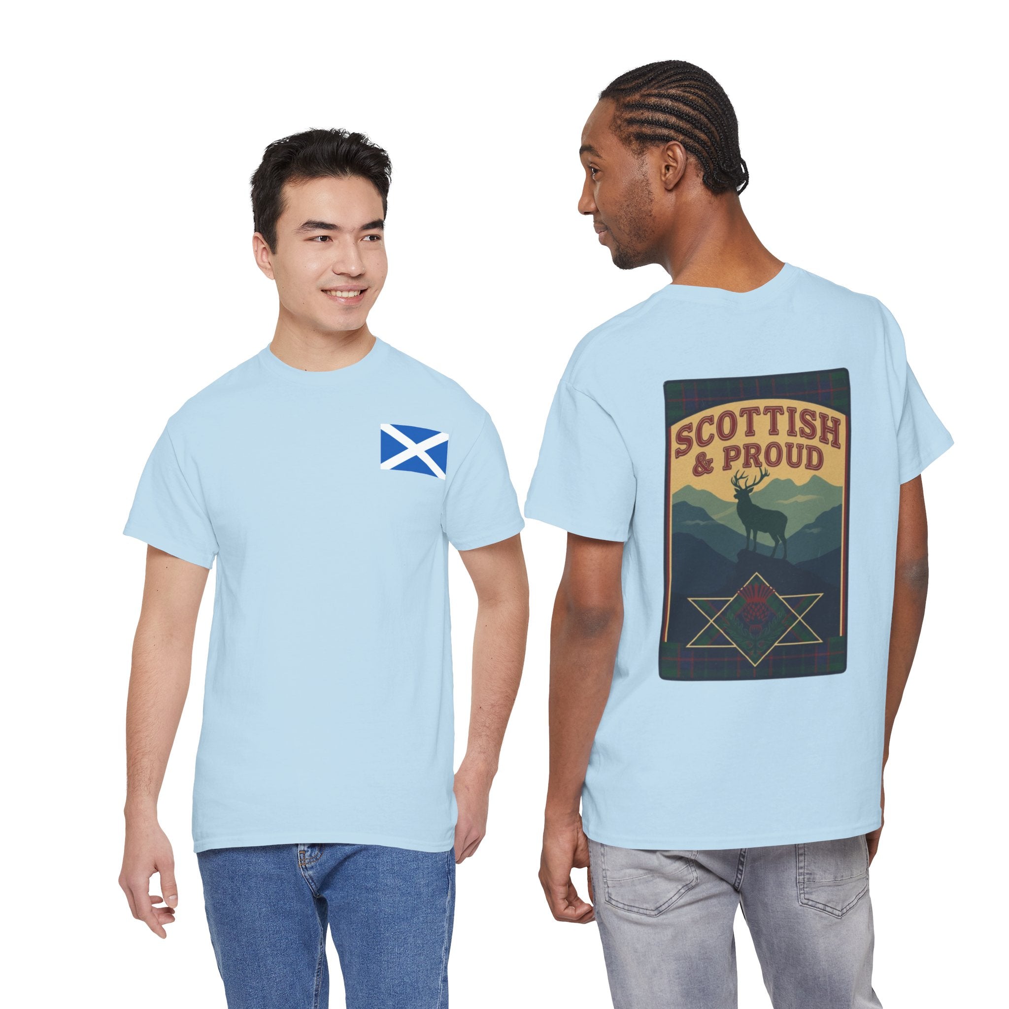 Scottish & Proud T‑Shirt — Retro Stag Scotland Flag Tee