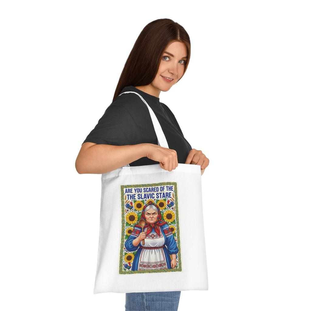 Slavic Stare Cotton Tote — Funny Folk Art Sunflower Reusable Bag
