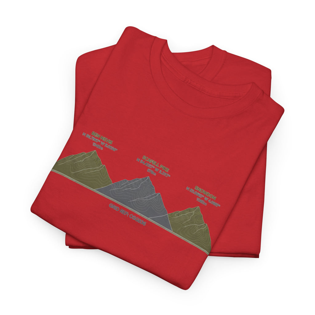 Three Peaks Challenge Graphic T-Shirt — Retro UK Mountain Hiking Tee