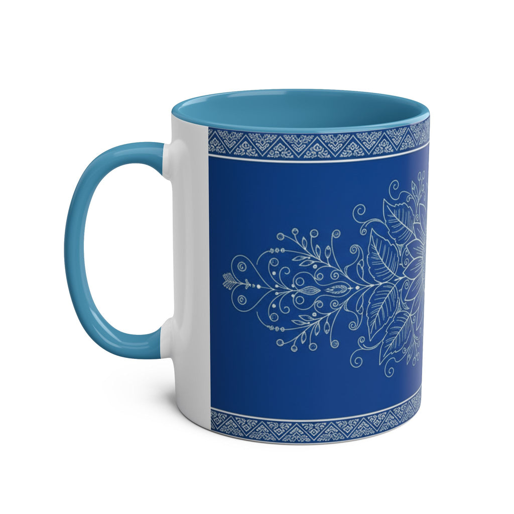 Sunflower Mandala Two-Tone Coffee Mug — Blue & Yellow 11oz