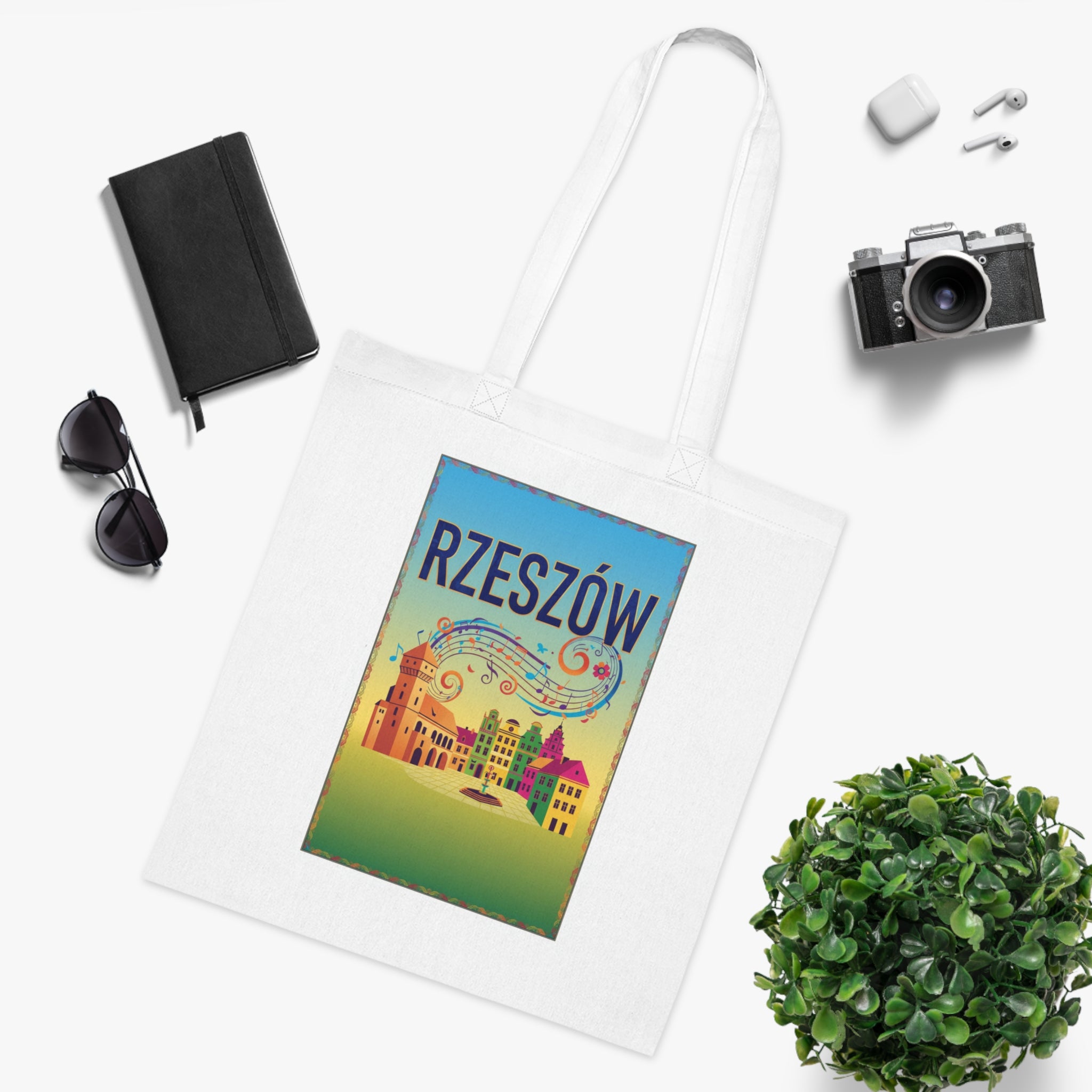 Rzeszów Vintage Travel Cotton Tote Bag — Colorful Cityscape Market Bag