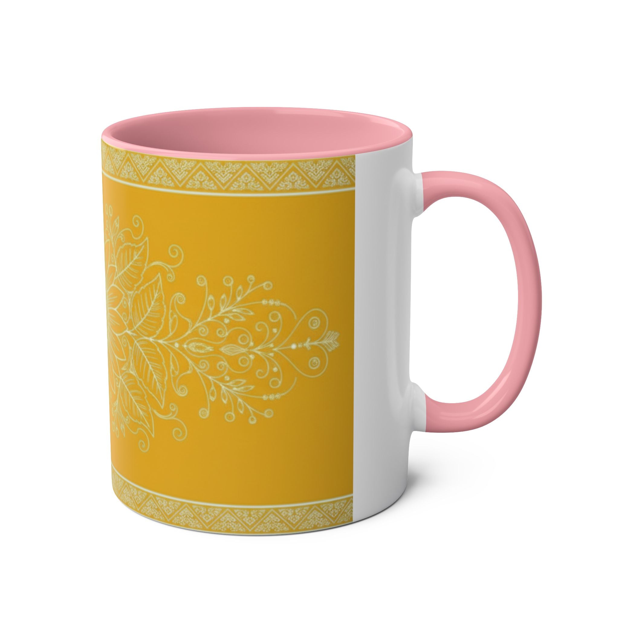 Sunflower Mandala Two-Tone Coffee Mug — Blue & Yellow 11oz