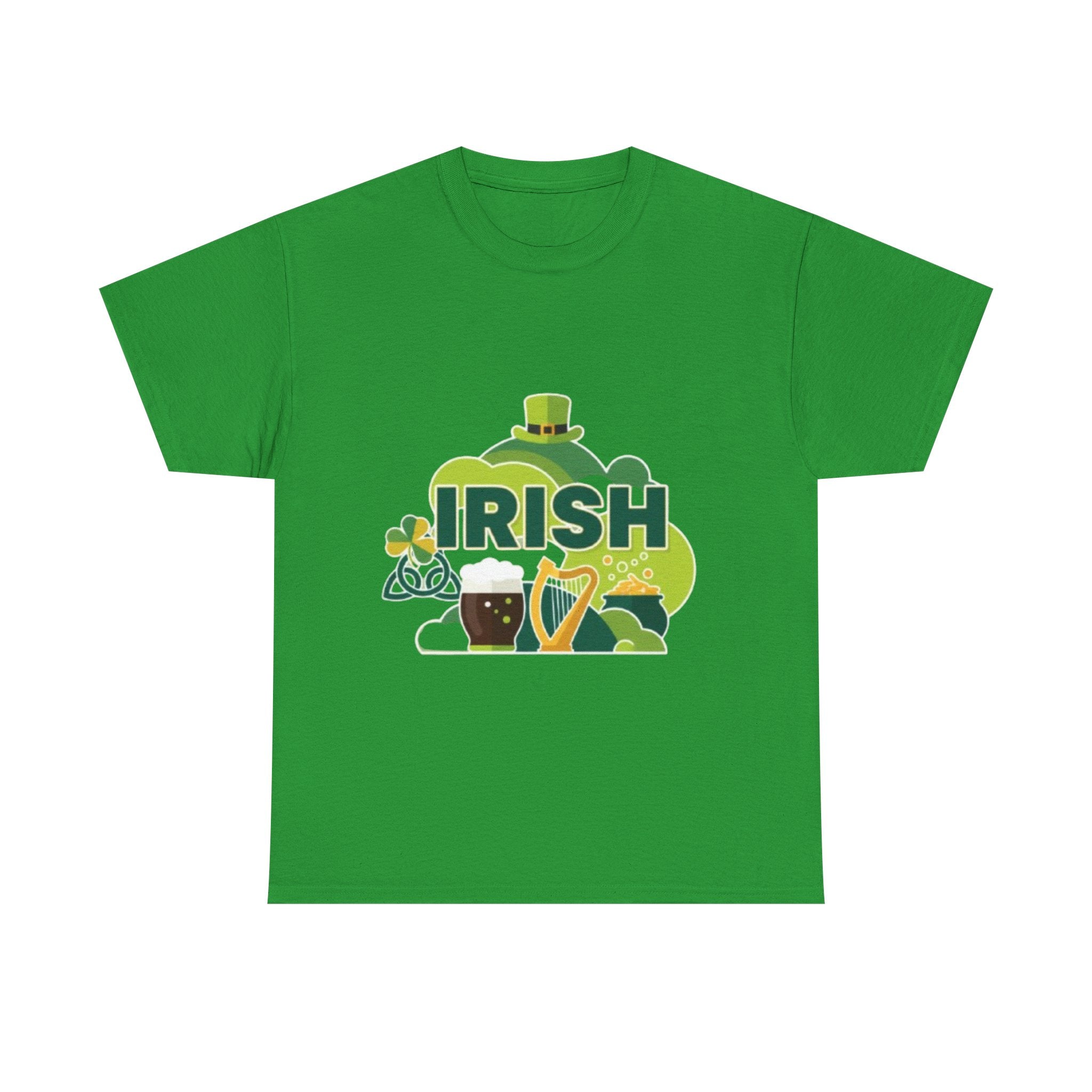 Irish St. Patrick's Day T-Shirt — Shamrock, Harp & Leprechaun Hat Design