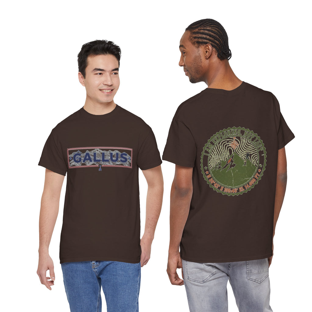 Adventure Logo Tee — "GALLUS" Mountain Badge Shirt (Exploring Not Lost)