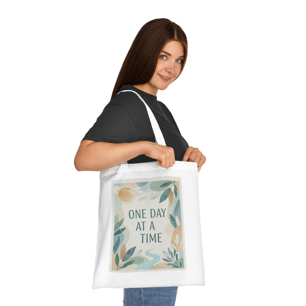 One Day at a Time Cotton Tote — Floral Inspirational Canvas Bag