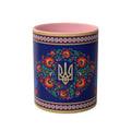 Ukrainian Floral Coffee Mug — Two-Tone 11oz with Tryzub & Folk Motif