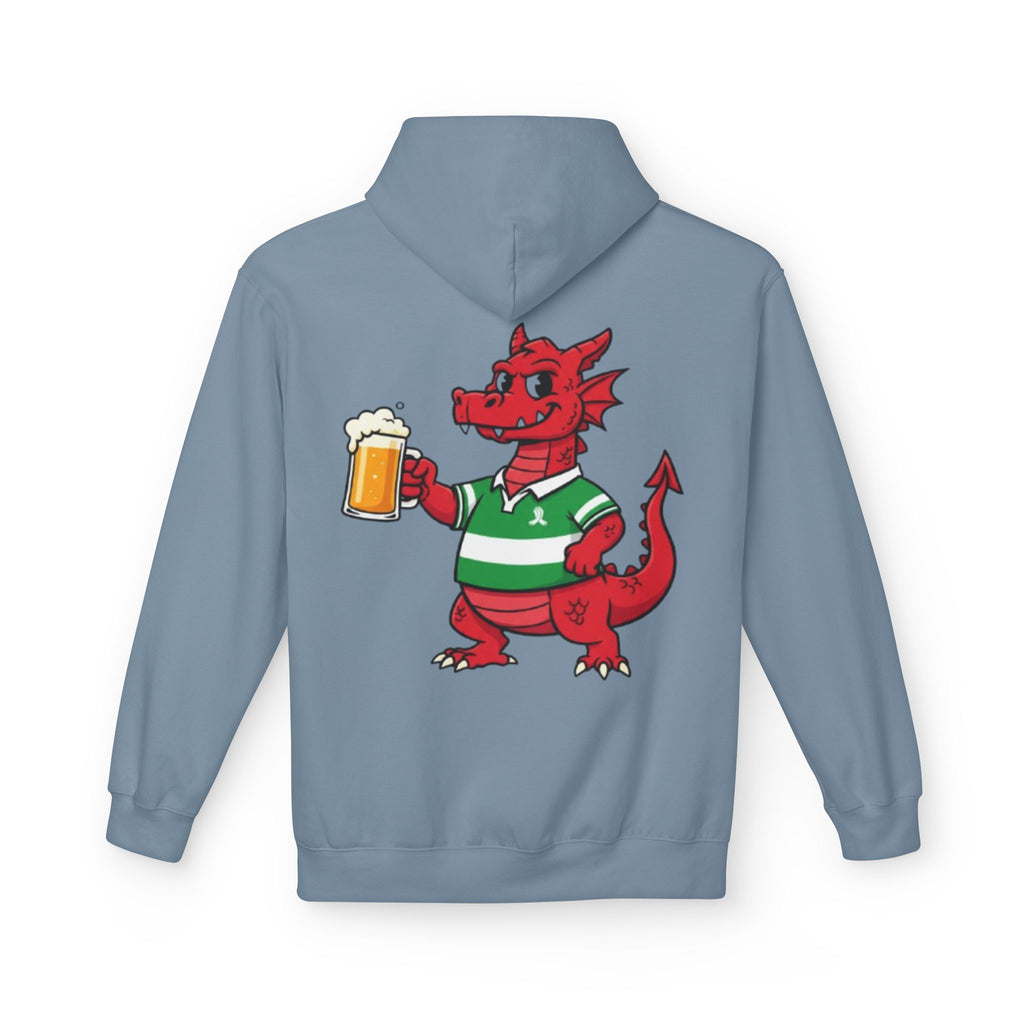 Welsh Dragon Drinking Beer Hoodie — Rugby Pub Fan Pullover
