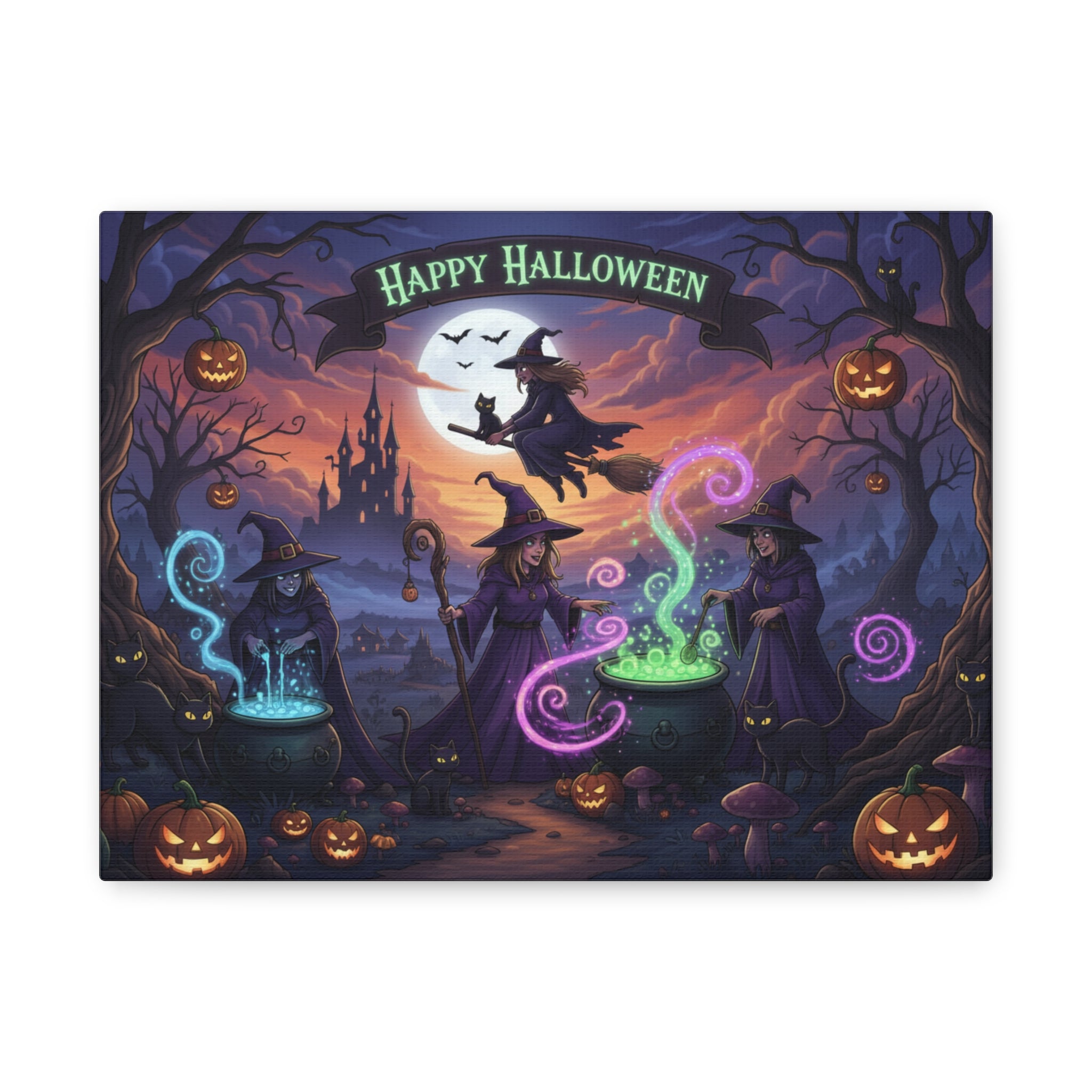 Halloween Witch Canvas — "Happy Halloween" Spooky Vintage Wall Art