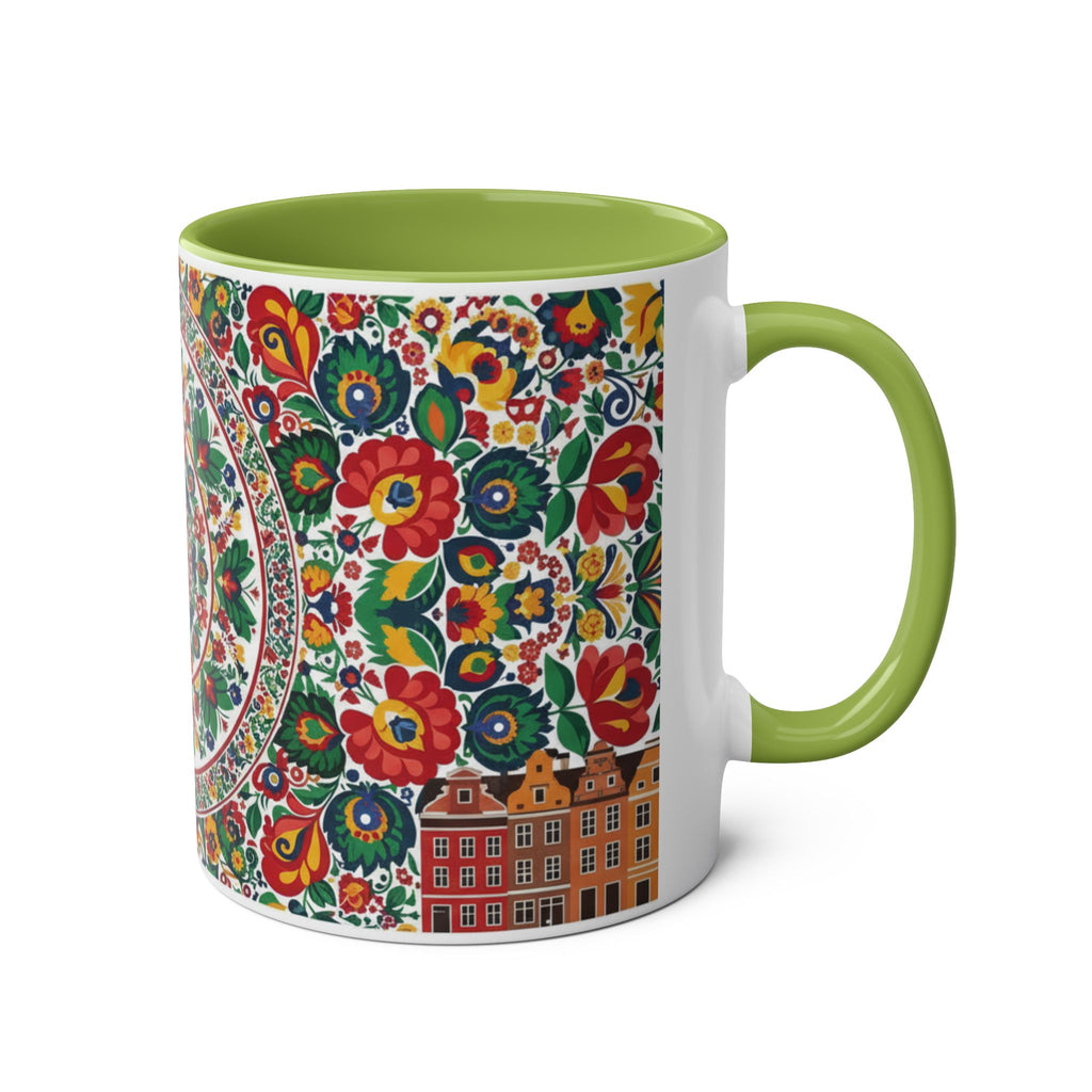 Floral Mandala Two-Tone Coffee Mug — Colorful Folk Art 11oz