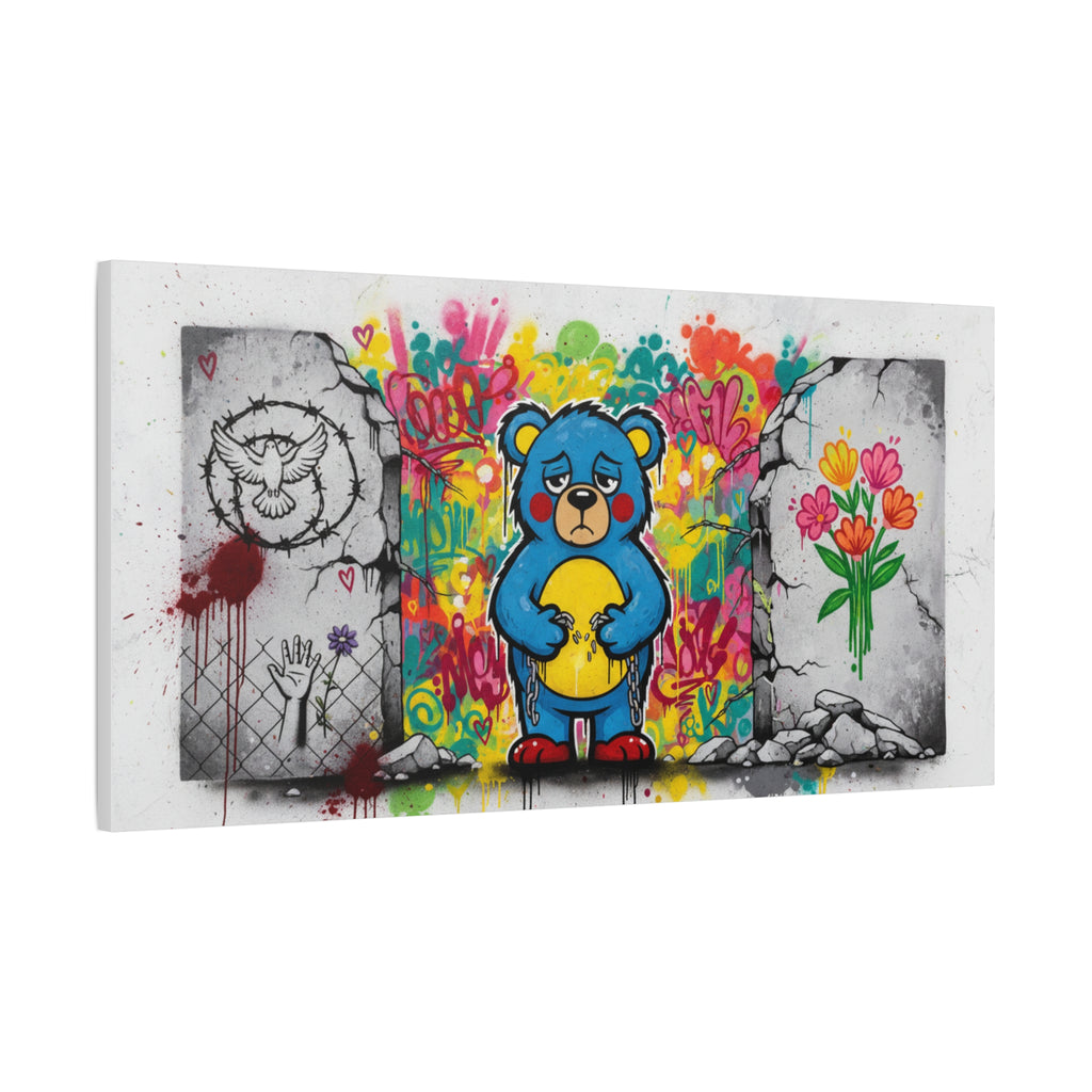 Graffiti Blue Bear Matte Canvas Print — Urban Street Art Wall Decor