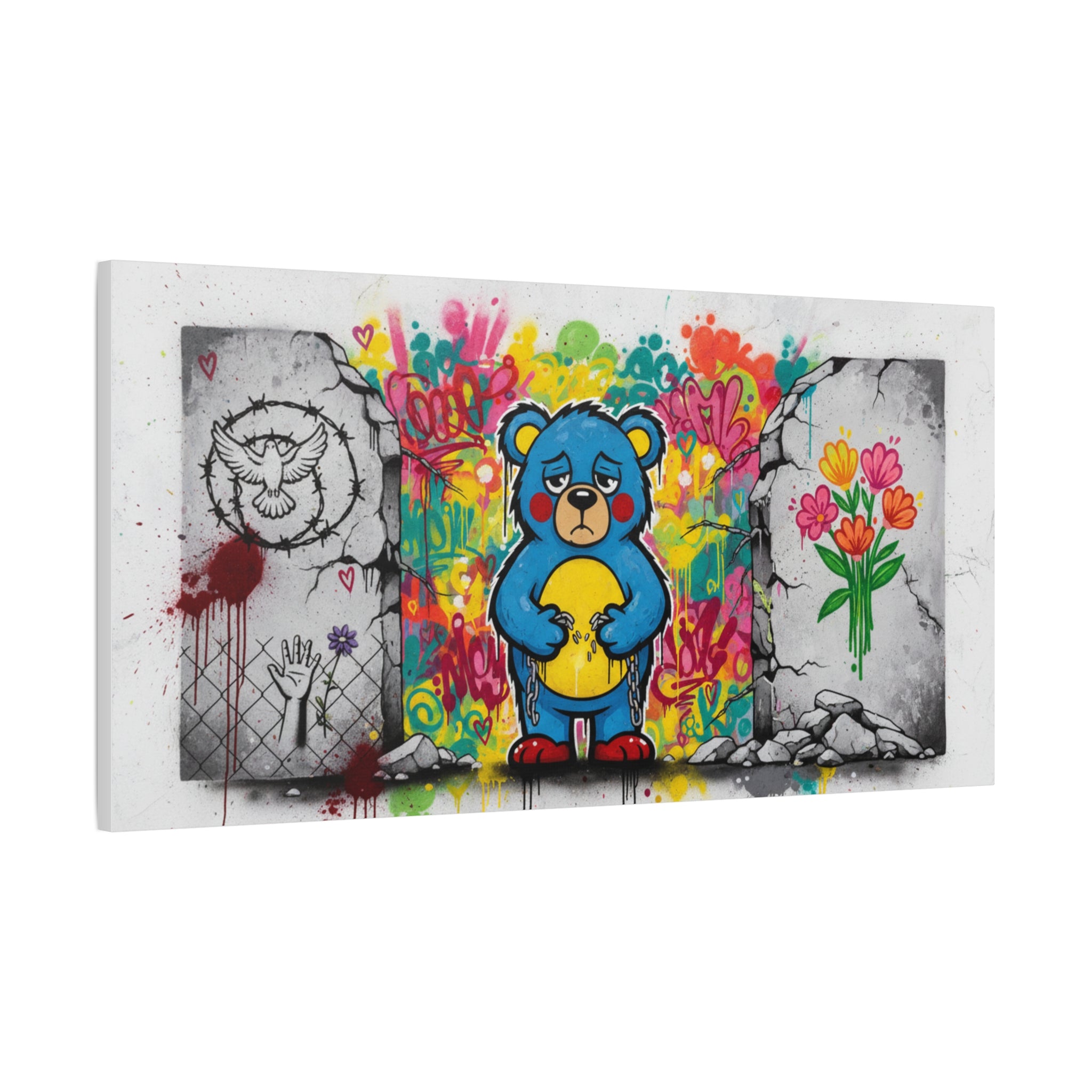 Graffiti Blue Bear Matte Canvas Print — Urban Street Art Wall Decor