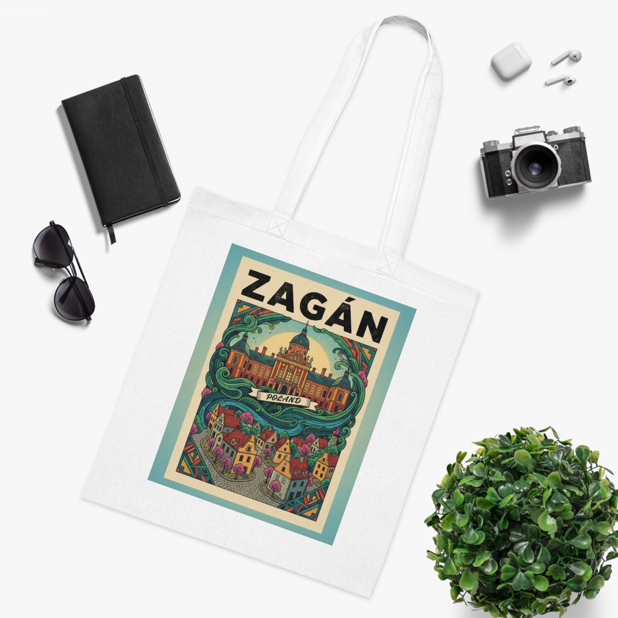 Zagán Vintage Travel Tote Bag — Retro Cityscape Cotton Market Bag