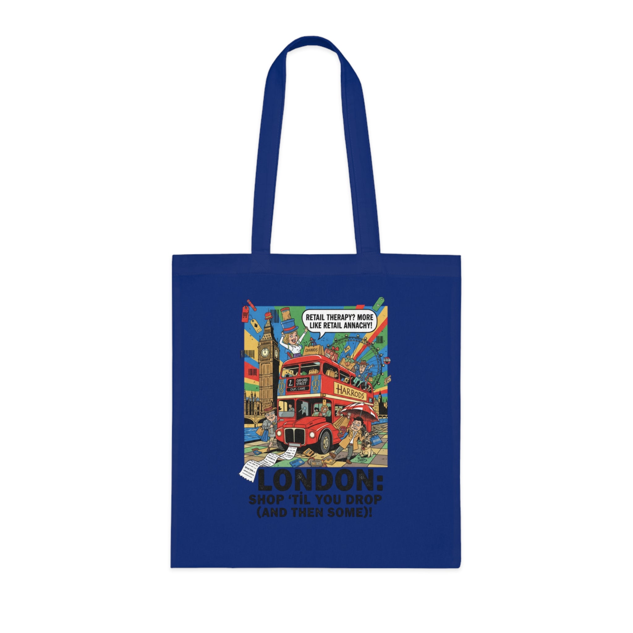 London Vintage Travel Tote Bag — "Shop 'Til You Drop (And Then Some)!" Cotton Shopper