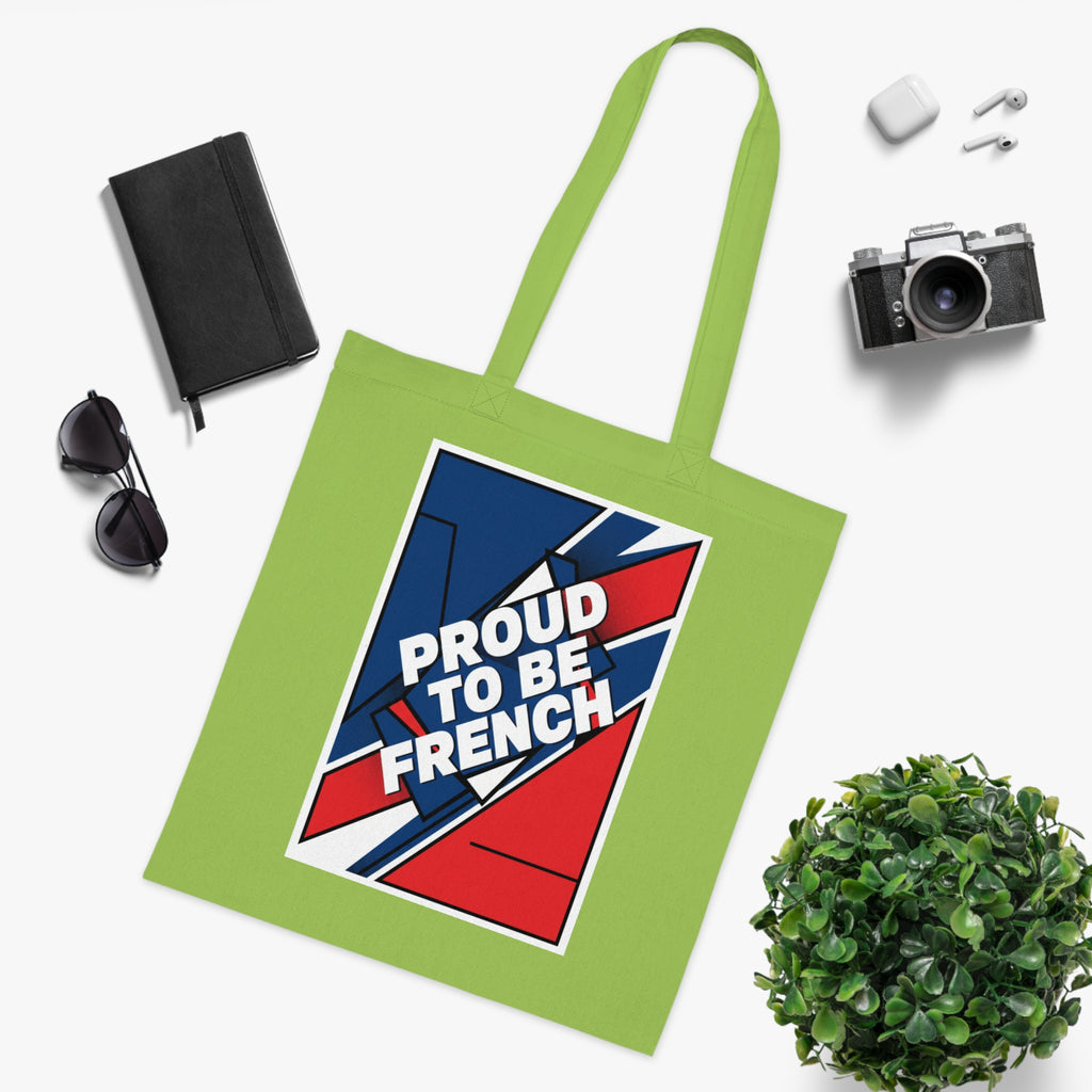 Proud to Be French Cotton Tote Bag — Blue & Red Patriotic Market Bag