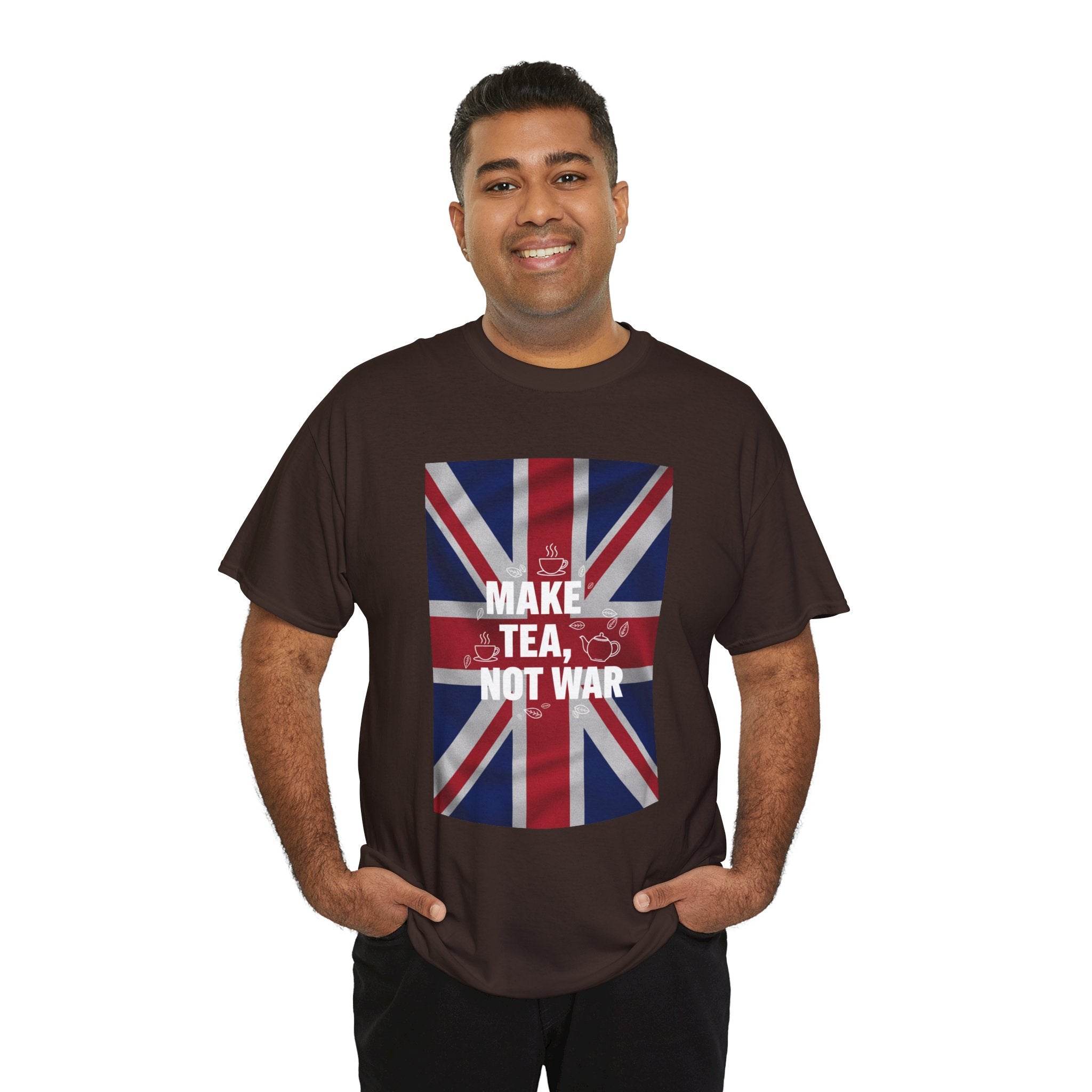 Make Tea, Not War T-Shirt — British Flag Peace Tea Tee