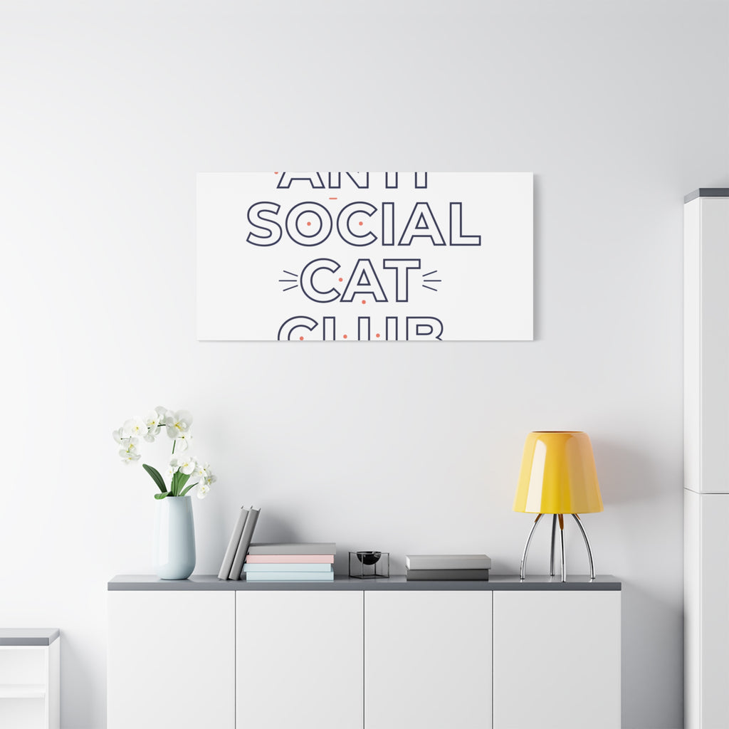 Anti Social Cat Club Canvas | Outline-Only Typography, Hollow Letter Art