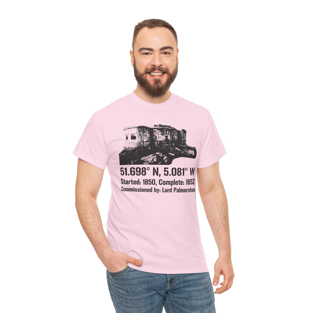 Stack Rock Fort Wales T-Shirt — Coastal Fort Illustration Tee — product image 14