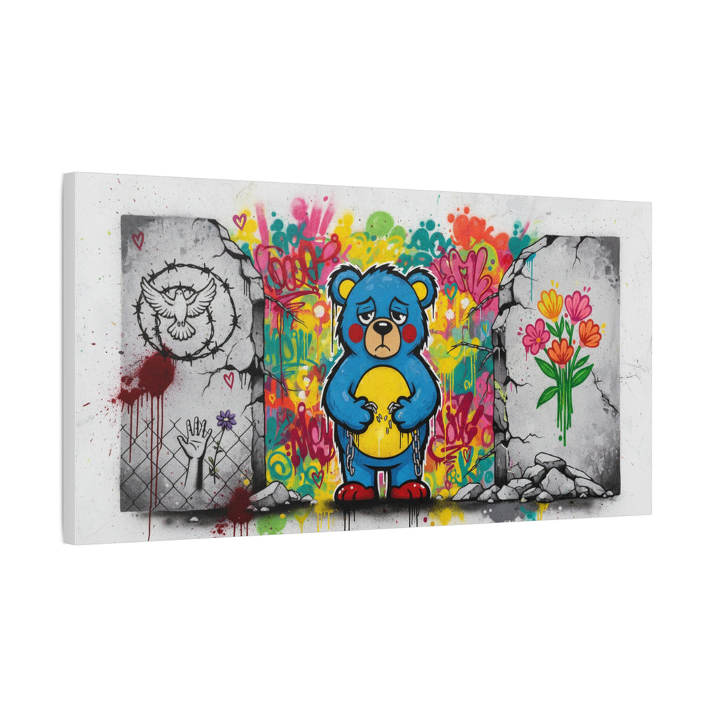 Graffiti Blue Bear Matte Canvas Print — Urban Street Art Wall Decor