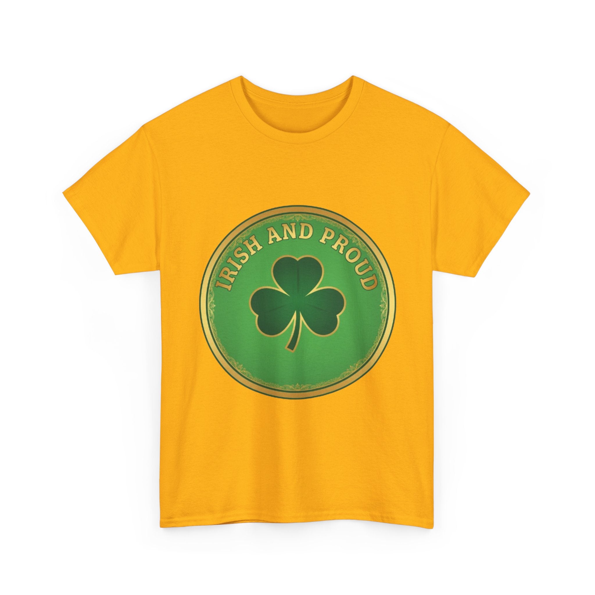 Irish and Proud T-Shirt — Green Shamrock Emblem Tee for St. Patrick's Day