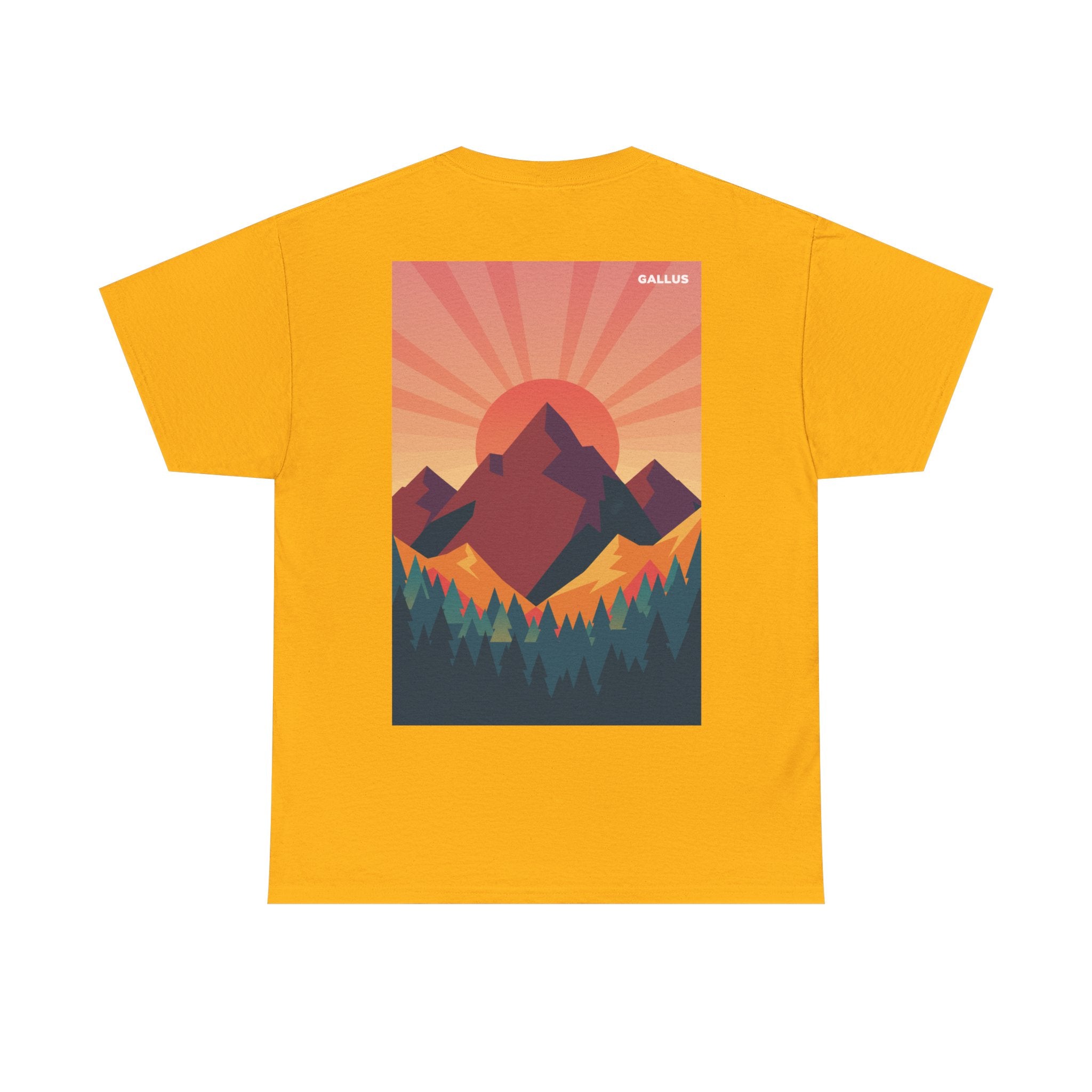 Mountain Sunset Graphic Tee — Vintage Nature Poster Back Print