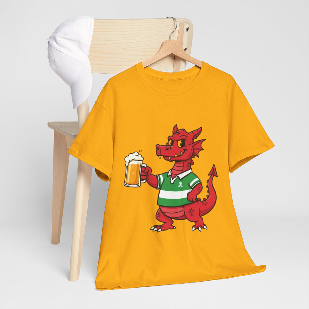 Dragon Cheers T‑Shirt — Cute Red Dragon Holding Beer Graphic Tee