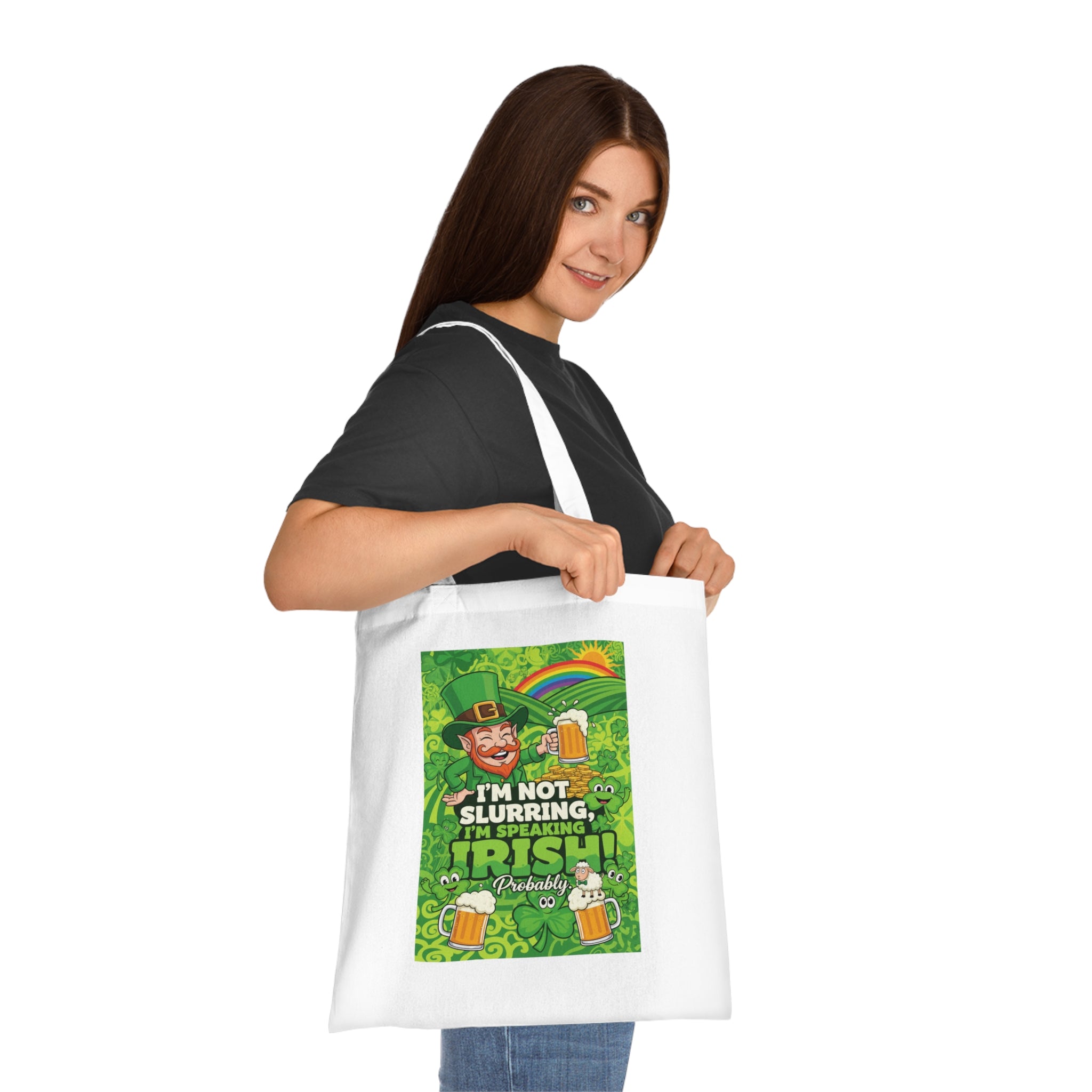 St. Patrick's Day Tote Bag - "I'm Not Slurring, I'm Speaking Irish" Cotton Grocery Tote