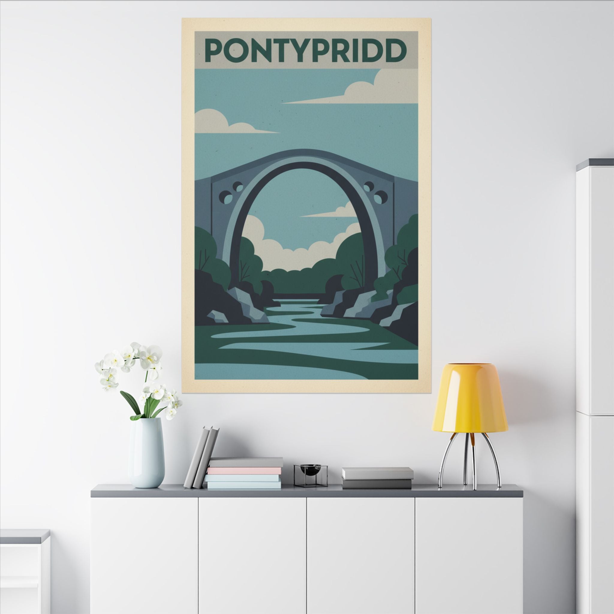 Pontypridd Bridge Matte Canvas Wall Art Vintage Travel Poster Print