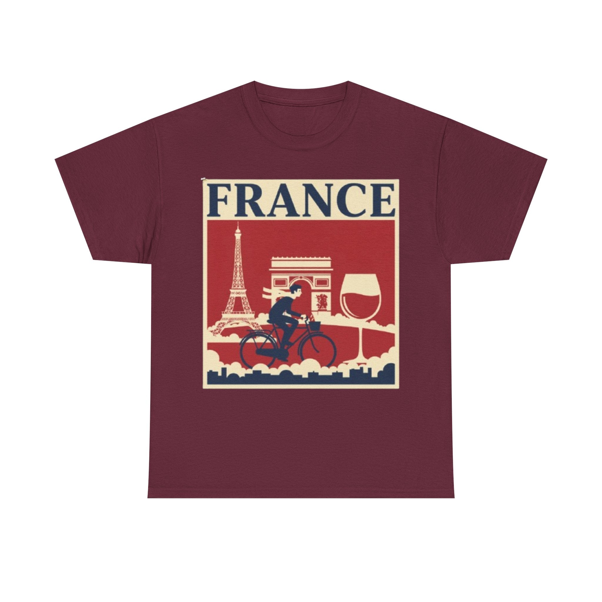 France Vintage Travel Tee — Eiffel Tower, Arc de Triomphe & Wine Graphic T-Shirt