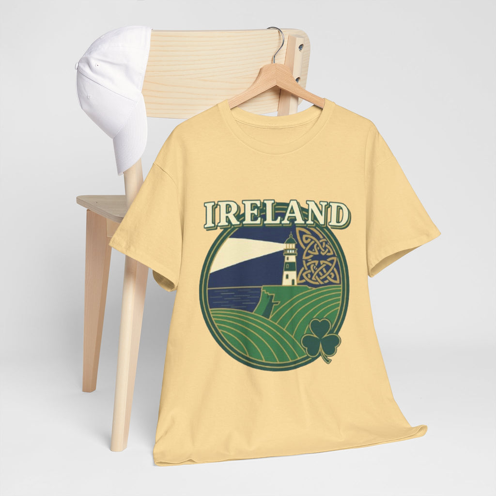 Ireland Scenic Tee — Celtic Lighthouse & Shamrock Graphic T-Shirt