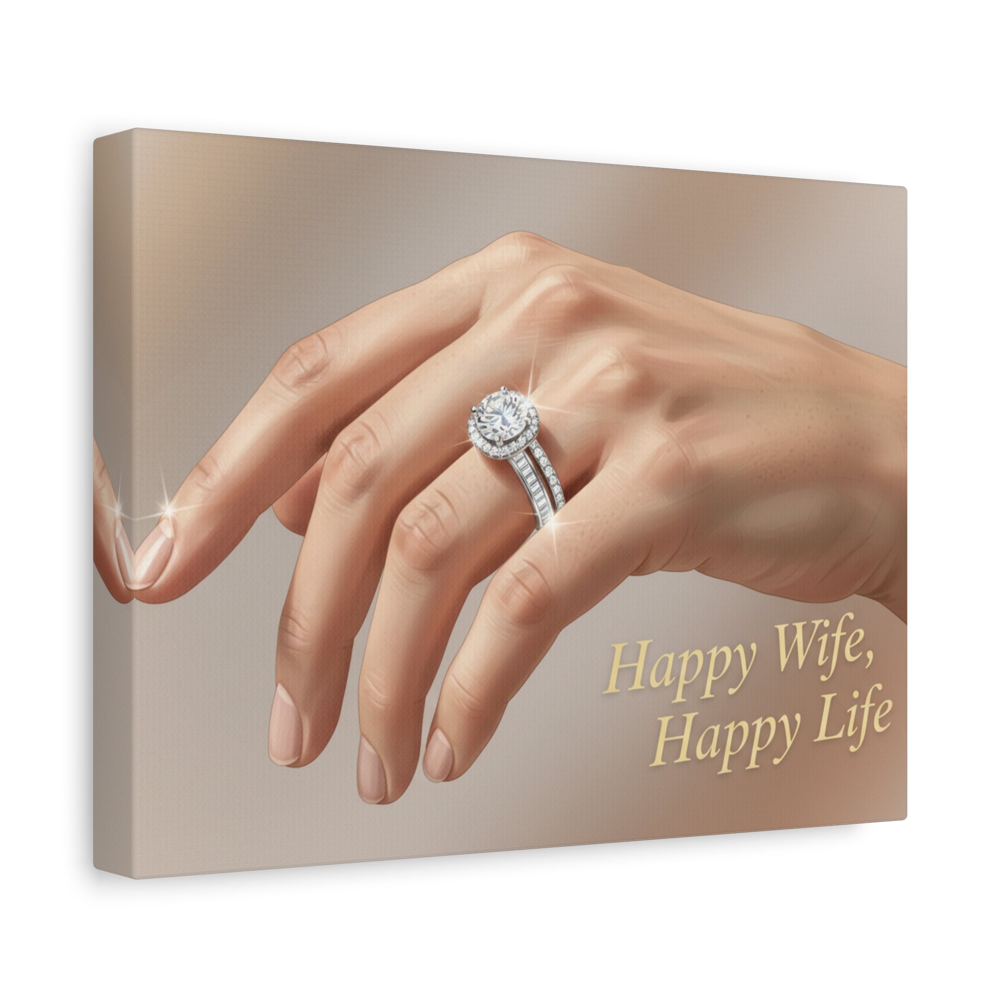 Canvas Wall Art — "Happy Wife, Happy Life" Wedding Ring Art