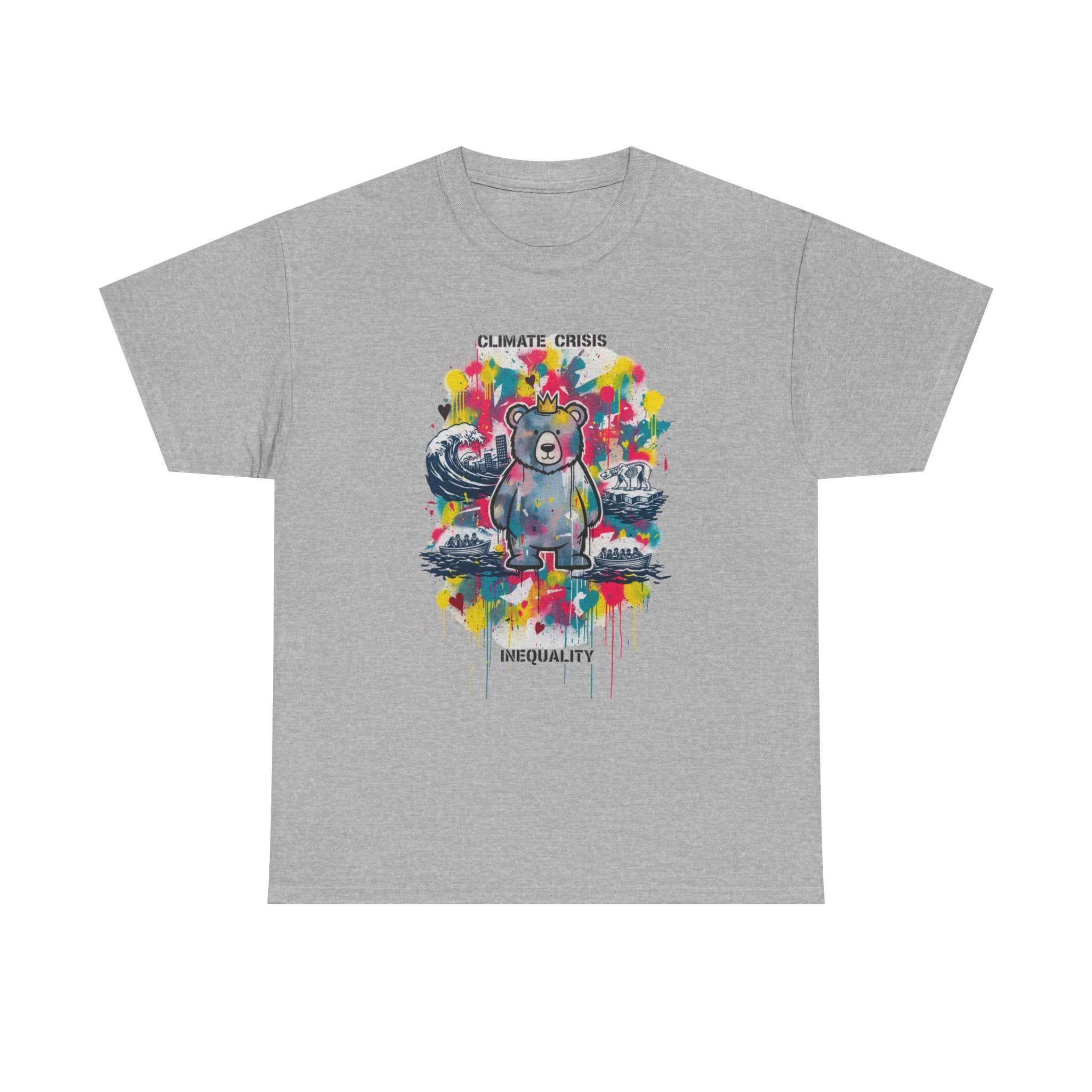 Graffiti Bear Tee — Colourful 'Climate Crisis' & 'Inequality' Graphic T-Shirt
