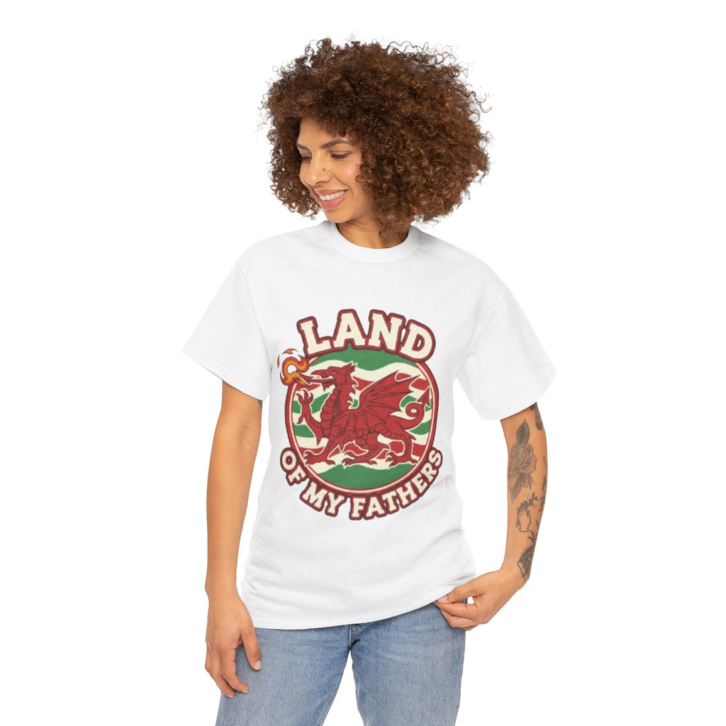 Land of My Fathers T‑Shirt — Welsh Dragon Vintage Crest Tee