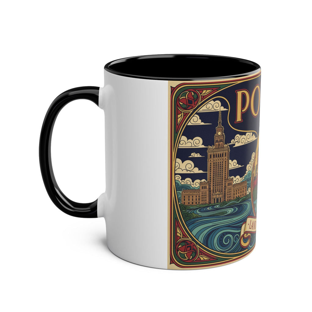 Polska 'Land of Legends' Two-Tone Coffee Mug — 11oz Polish Travel Poster Design