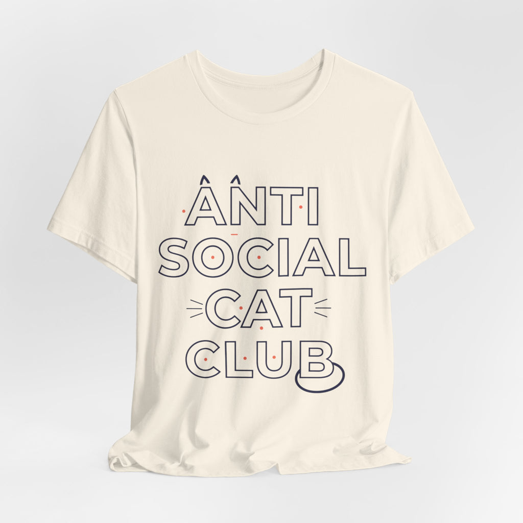 Outline 'ANTI SOCIAL CAT CLUB' Typography Tee | hollow font, minimalist outline text shirt