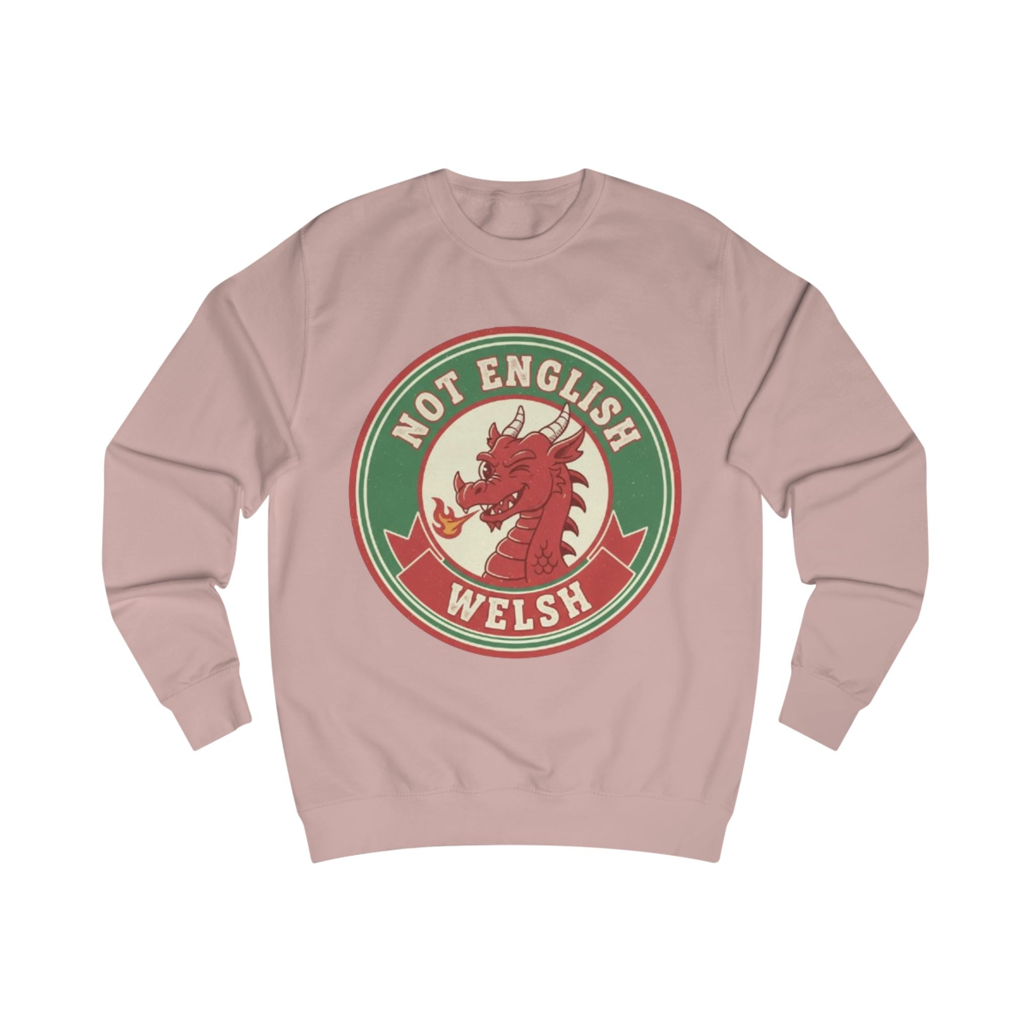 Welsh Dragon Sweatshirt - "Not English, Welsh" Retro Badge