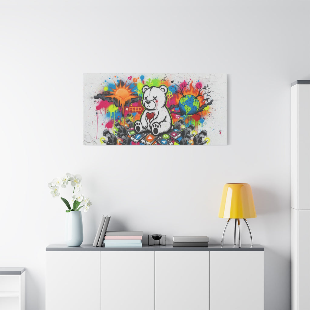 Graffiti Teddy Bear Matte Canvas Wall Art — Colourful Urban Pop Street Art Print