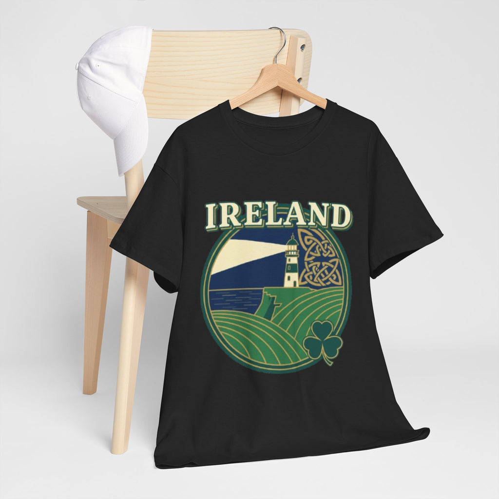 Ireland Scenic Tee — Celtic Lighthouse & Shamrock Graphic T-Shirt
