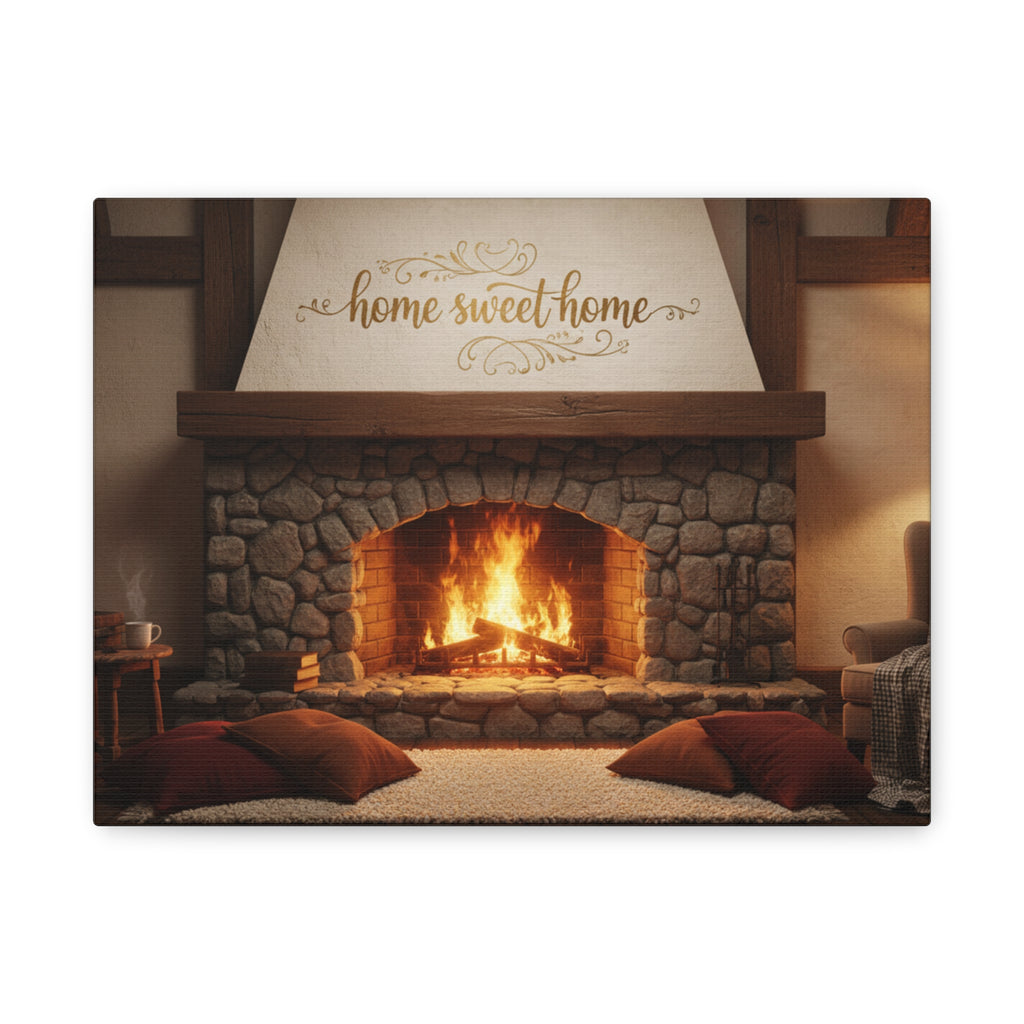 Home Sweet Home Fireplace Matte Canvas Wall Art