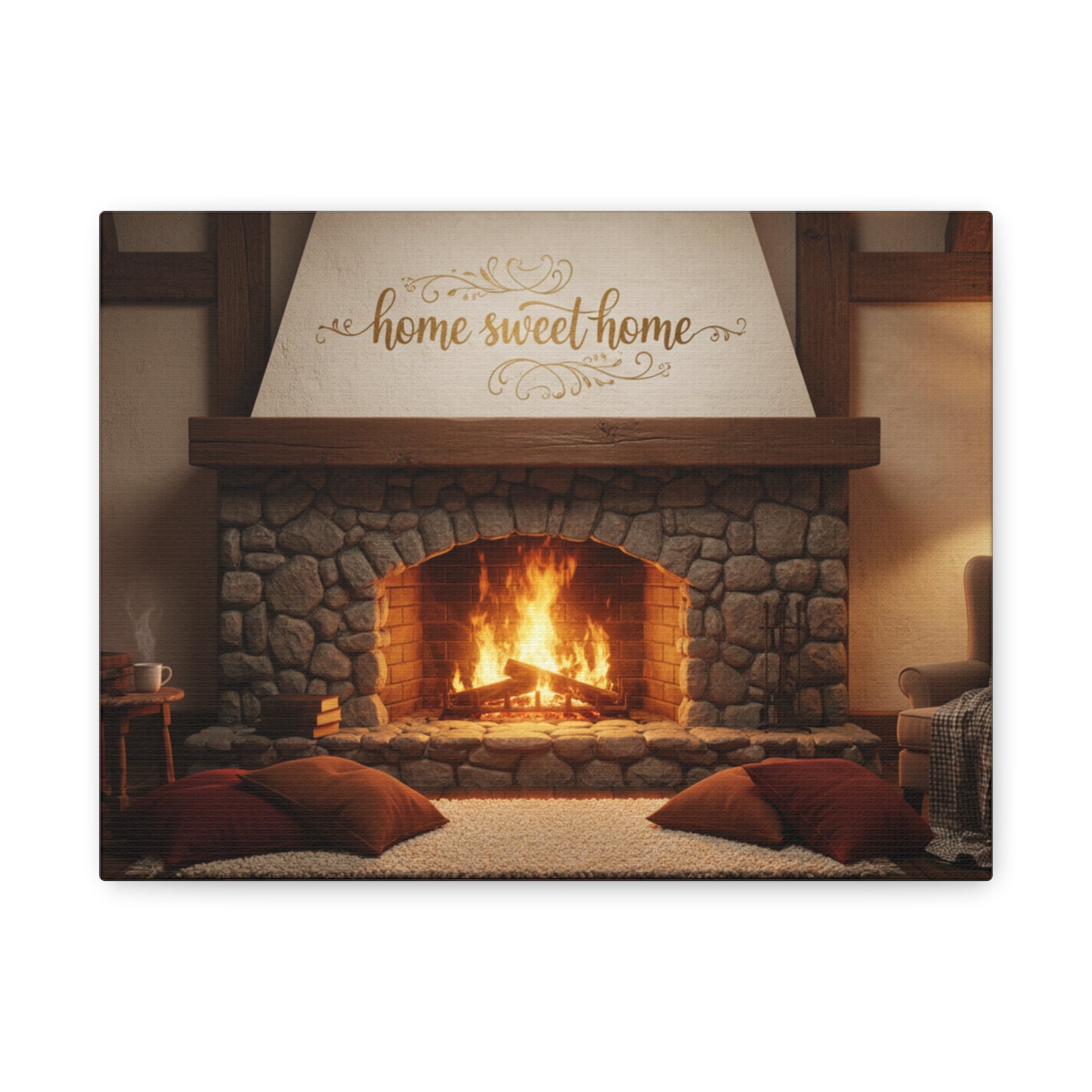 Home Sweet Home Fireplace Matte Canvas Wall Art