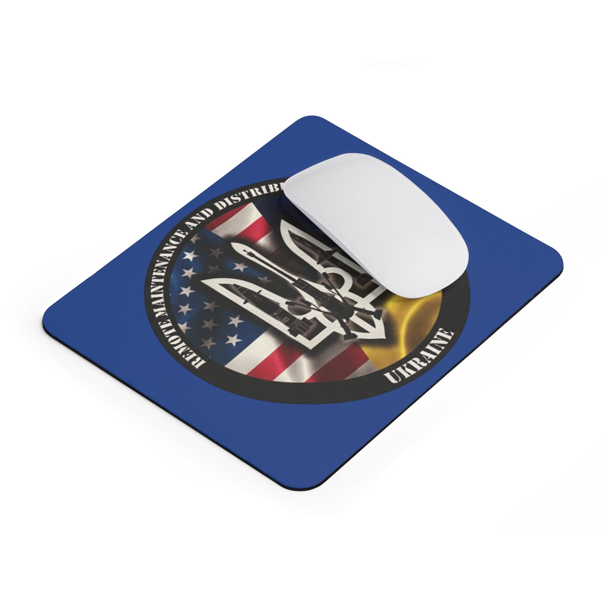 Ukraine Crest Mouse Pad — American & Ukrainian Flag Trident Desk Mat