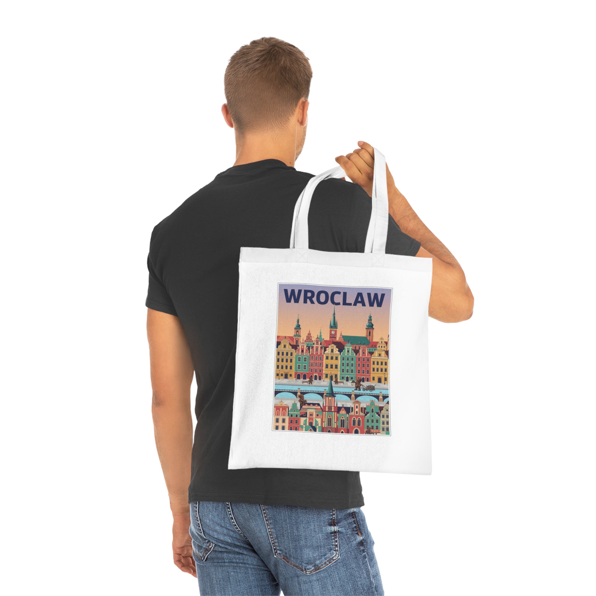 Wroclaw Cityscape Cotton Tote — Retro Polish Travel Market Bag