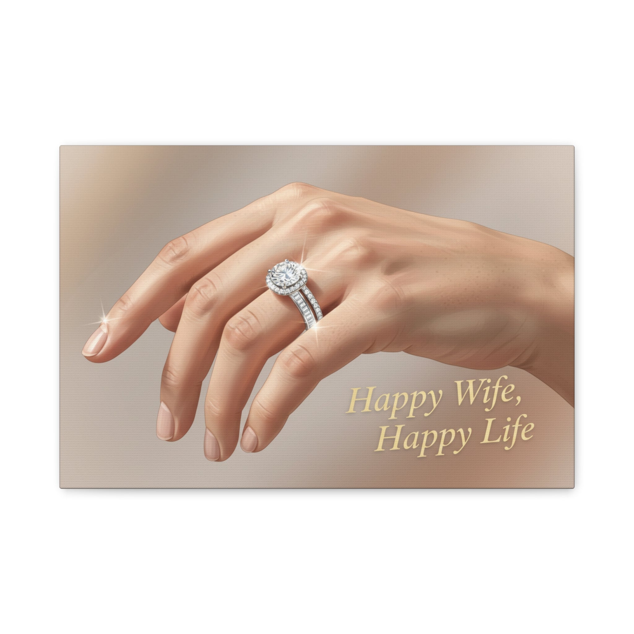 Canvas Wall Art — "Happy Wife, Happy Life" Wedding Ring Art