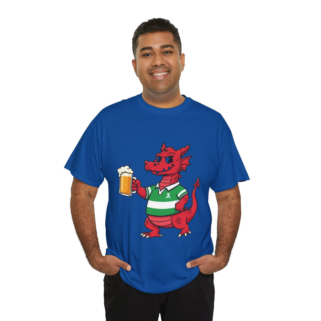 Dragon Cheers T‑Shirt — Cute Red Dragon Holding Beer Graphic Tee