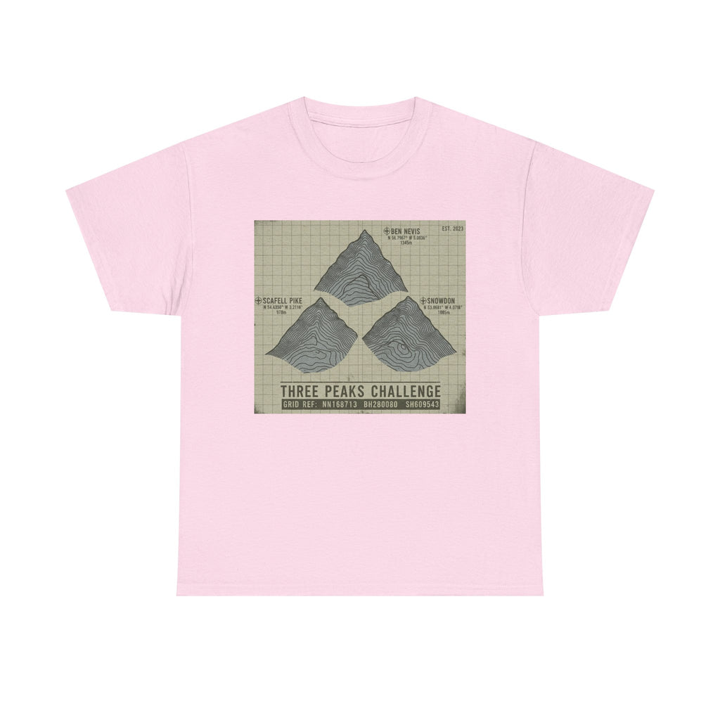 Three Peaks Challenge Graphic T-Shirt — Retro UK Mountain Summit Tee