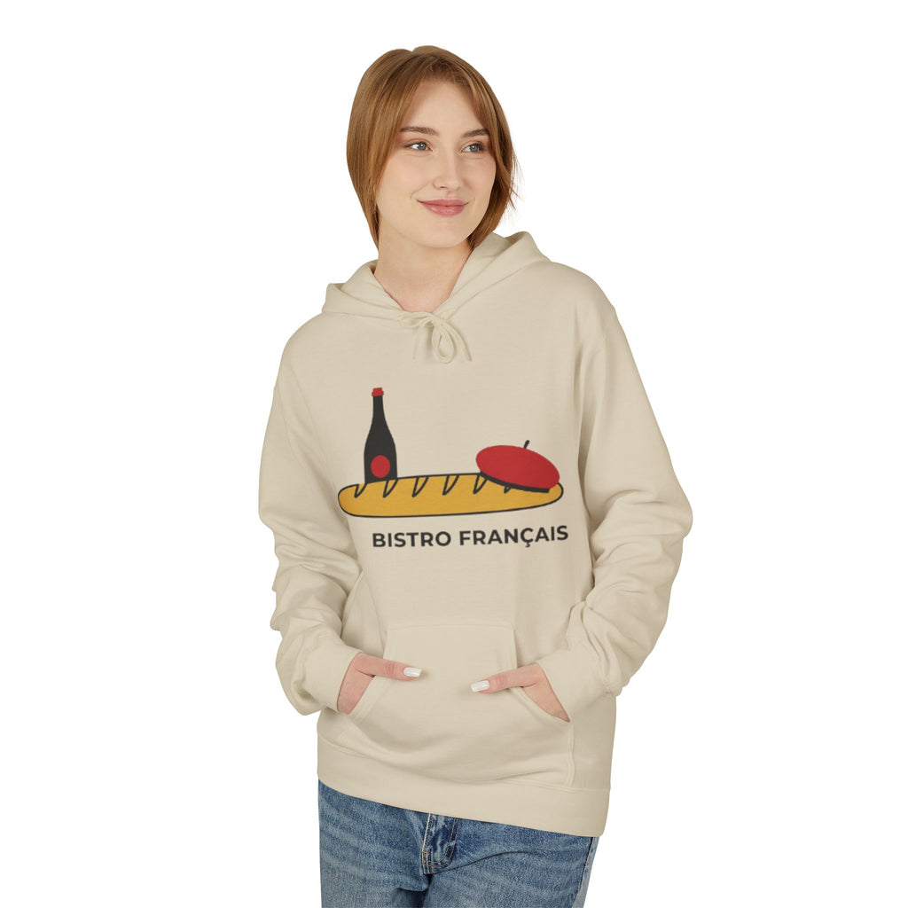 Bistro Français Hoodie — French Bistro Bread, Wine & Beret Graphic