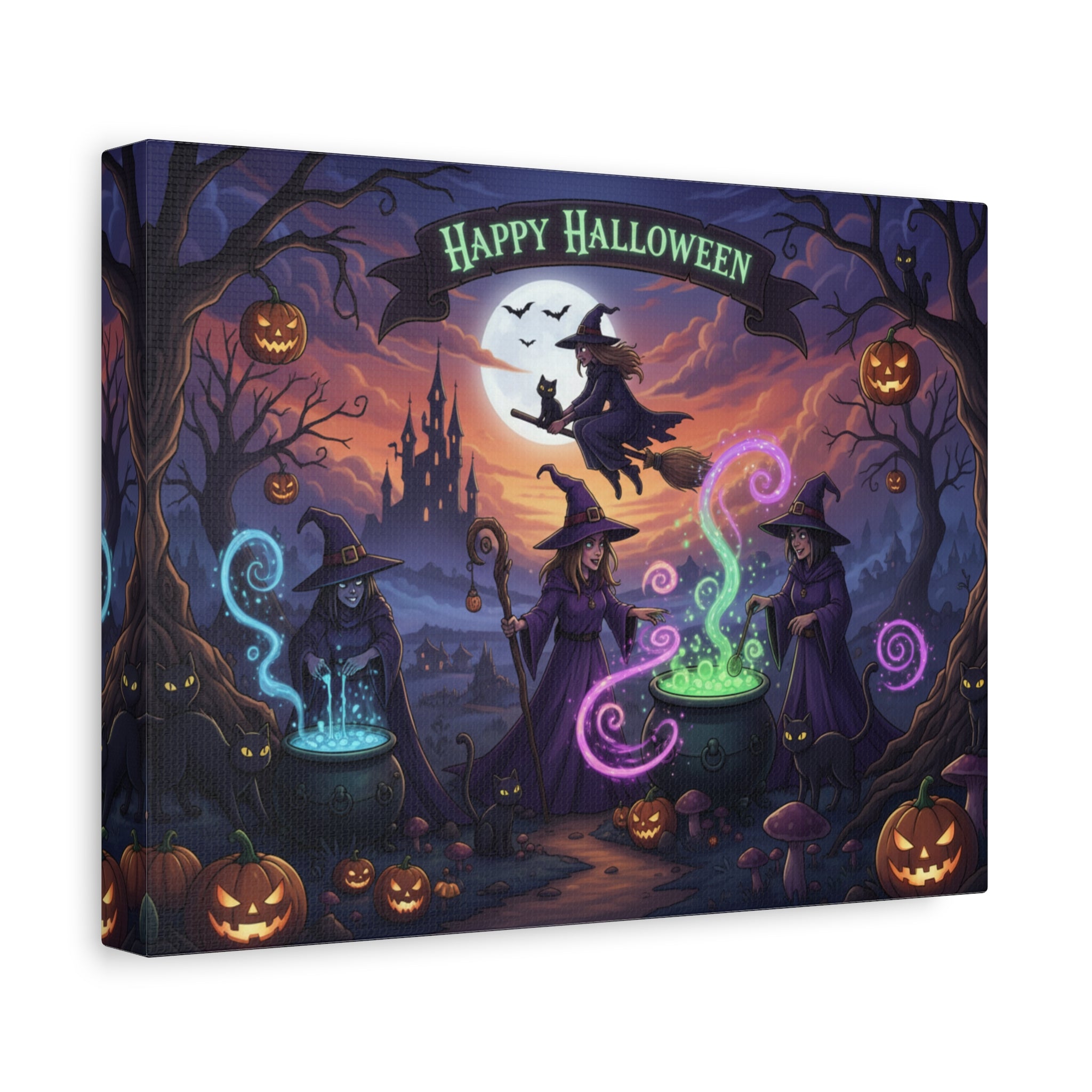 Halloween Witch Canvas — "Happy Halloween" Spooky Vintage Wall Art
