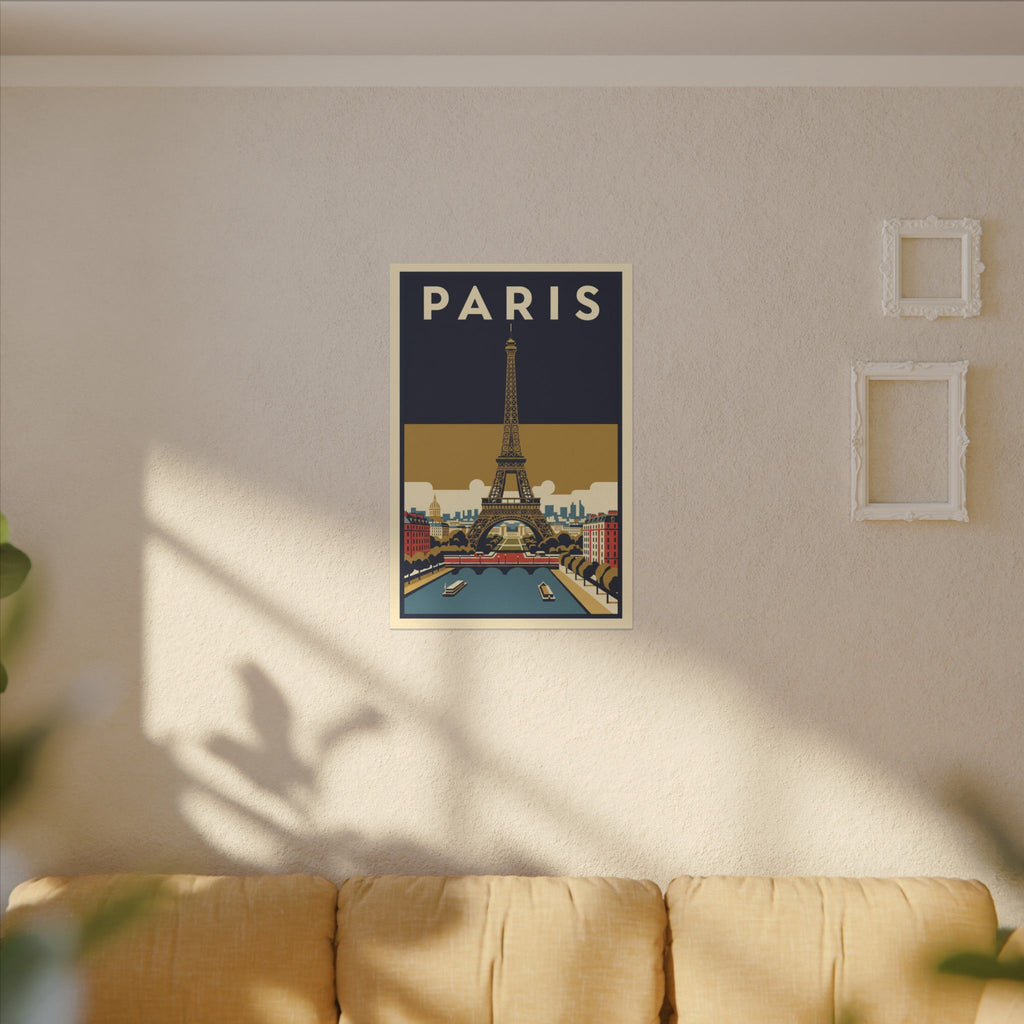 Paris Vintage Eiffel Tower Matte Canvas Wall Art Stretched Travel Poster