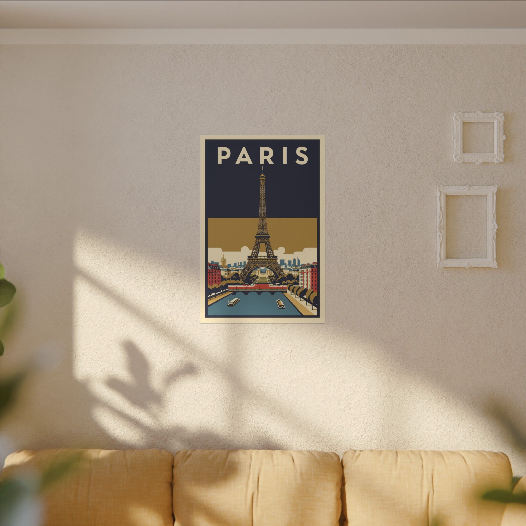 Paris Vintage Eiffel Tower Matte Canvas Wall Art Stretched Travel Poster